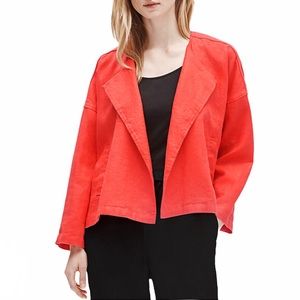 Eileen Fisher Linen Jacket Open Front Draped Organic Red Jacket Small